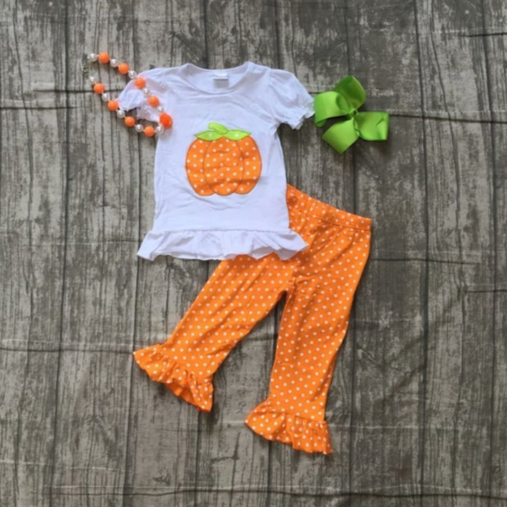 Boutique Pumpkin Ruffle Leggings Girls Outfit Set
